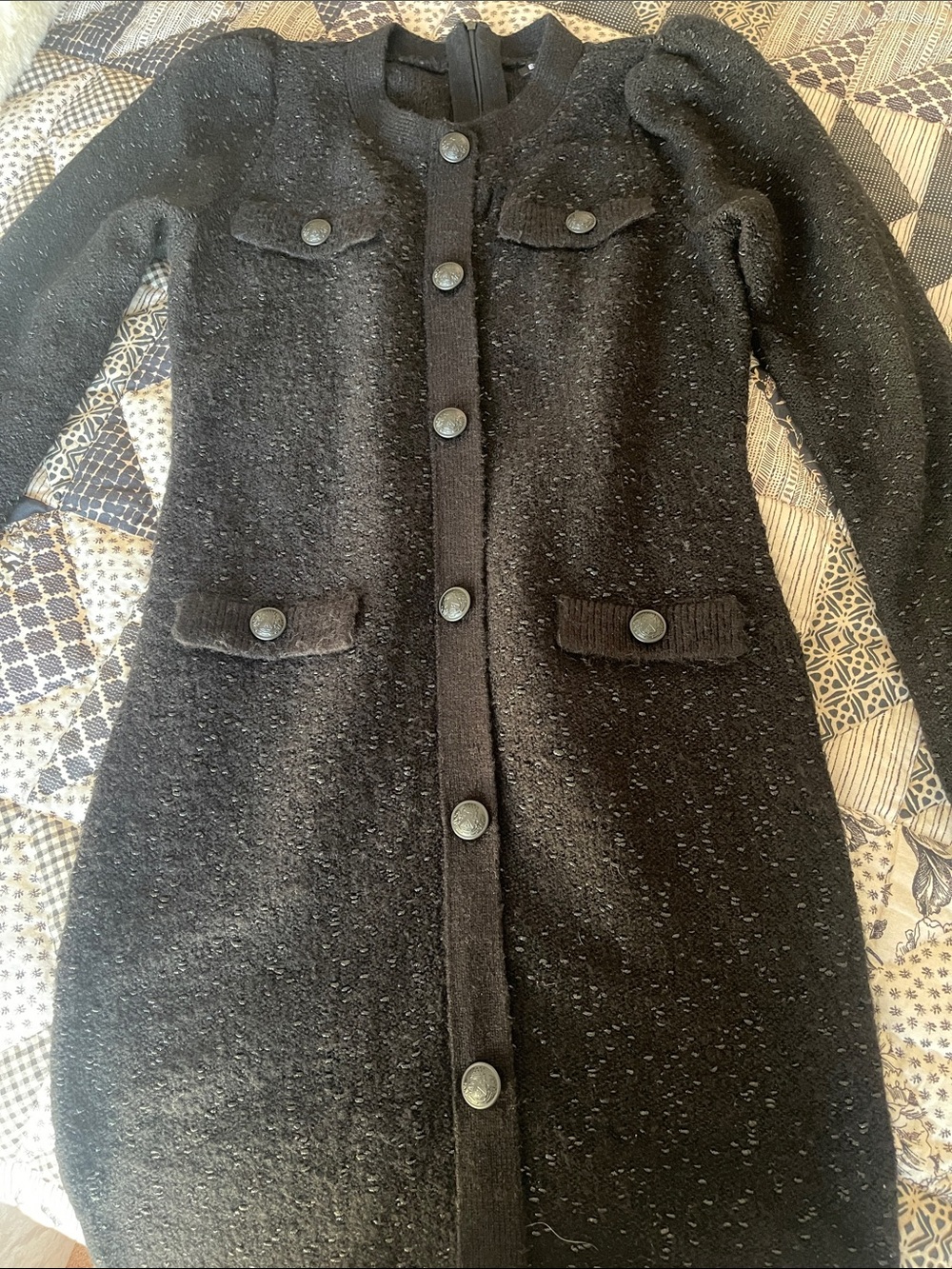 Express Black Long-Sleeve Button Front Knit Dress
